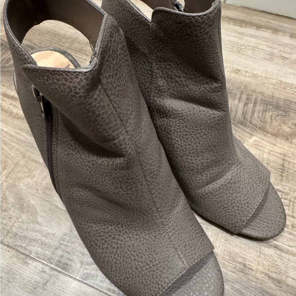 Gray Peep-Toe Ankle Boots